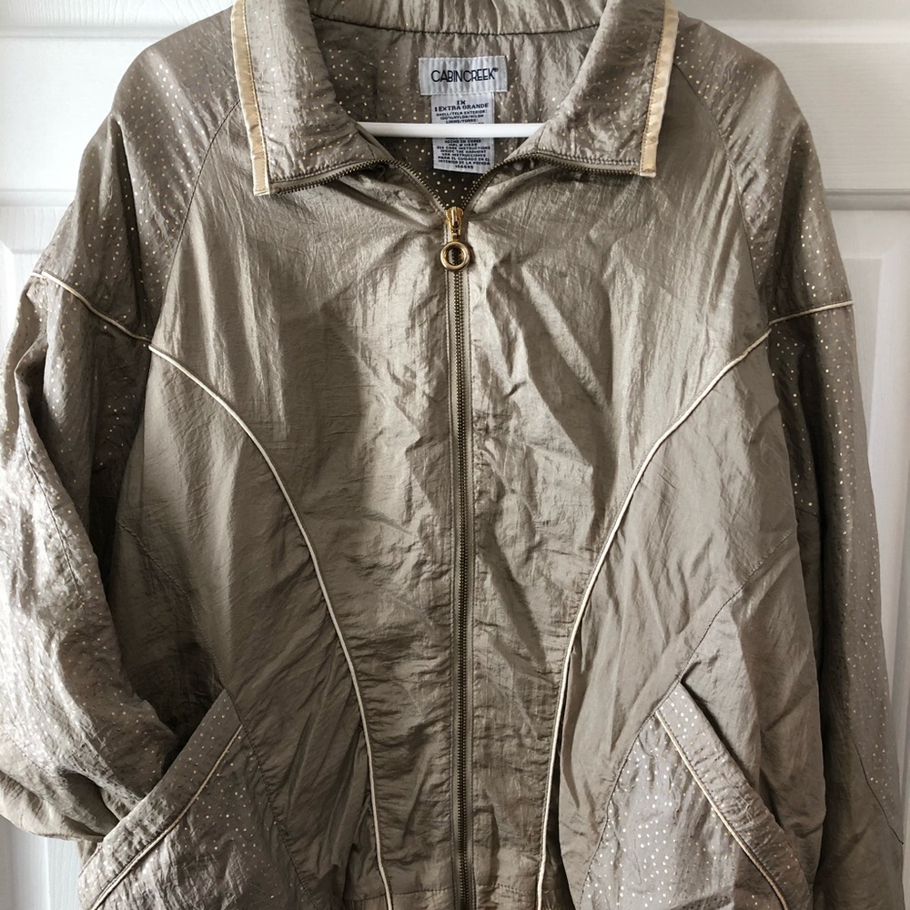 XL Beige & Gold Dotted Vintage Zip-Up Windbreaker